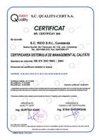Certificat Sistem de Management al Calitatii - Quality Cert